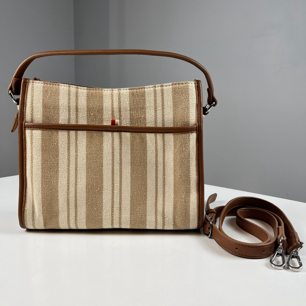 Colab Camilla Striped Beige & Brown Handbag